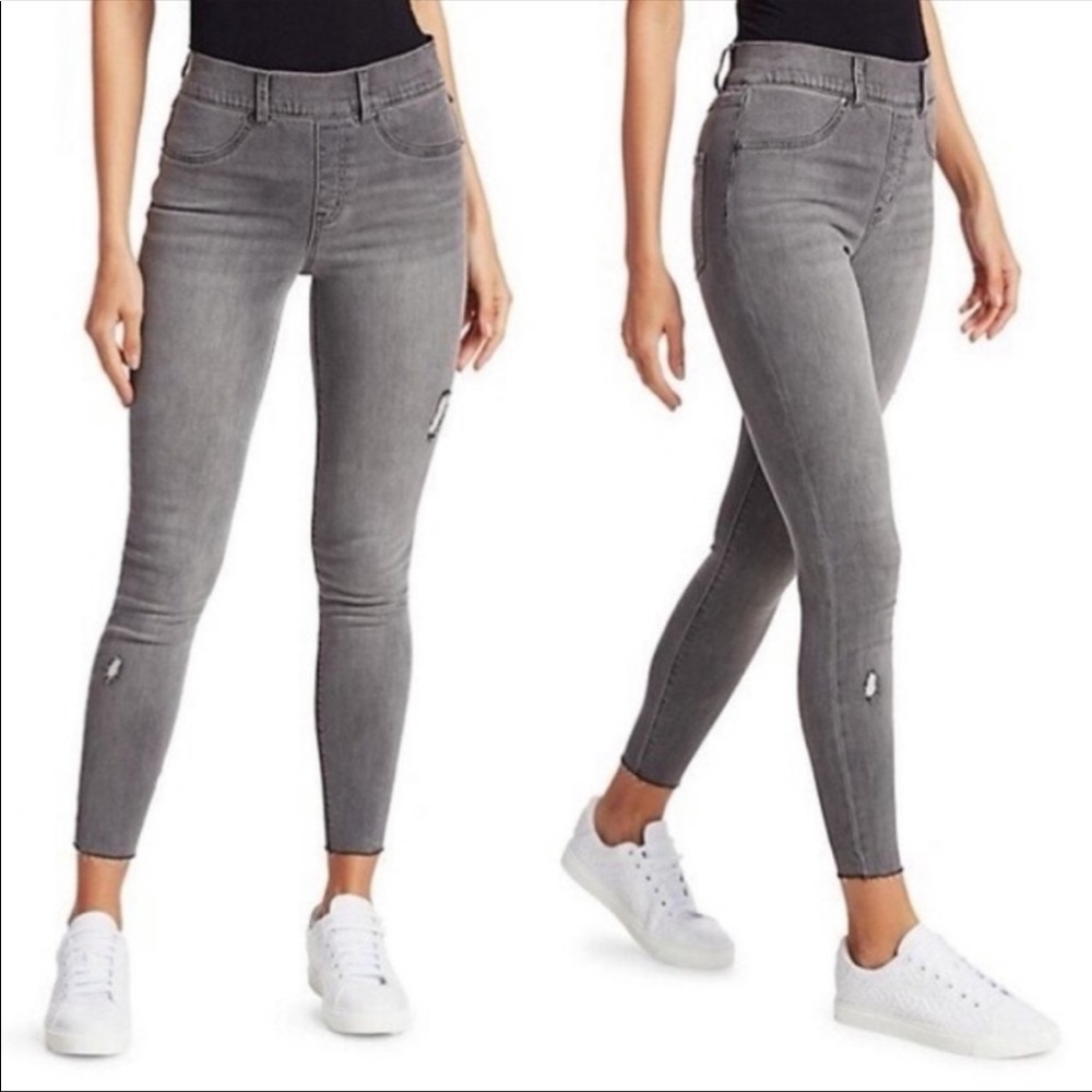 Spanx distressed grey jeans women size M/M frayed hem skinny jeans